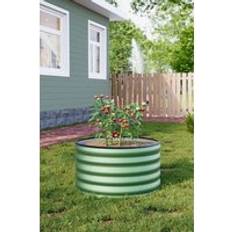Pots, Plants & Cultivation H&O Direct Light Green Round Galvanized Steel Plant Raised Garden Bed One Size
