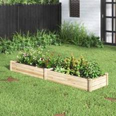 Pots, Plants & Cultivation Garden Sanctuary Solid Wood Raised Bed With 2 Compartments Brown