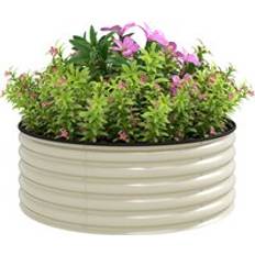 Pots, Plants & Cultivation OutSunny Galvanised Raised Garden Bed 120 x 120 x 43 cm Cream White