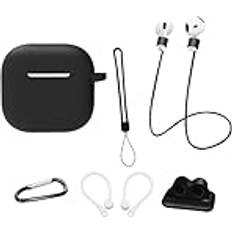 MTK AirPods 4 6 i 1 Tillbehör Fodral Rem Hållare Öronkrokar Nyckelring Svart