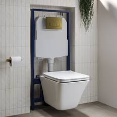Water Toilets Boston Wall Hung Toilet with Soft Close Seat Brushed Brass 1160mm Frame & Cistern
