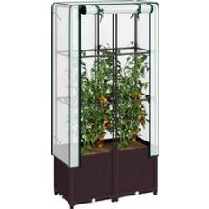Plastic Raised Garden Beds OutSunny Raised Garden Bed with Trellis 80 x 40 x 140 cm