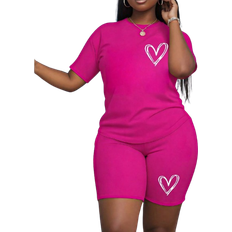 Shein Seasty Plus Love Print Round Neck Short Sleeve Top And Shorts Set Summer Casual Outfits