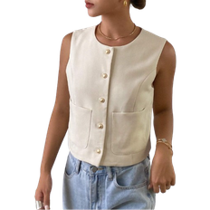 Shein Women Solid Color Crewneck Sleeveless Fitted Jacket