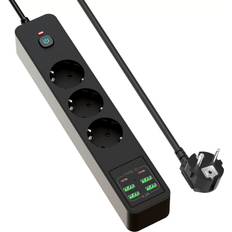BKL-03 EU Power Strip med 6 USB-portar Svart