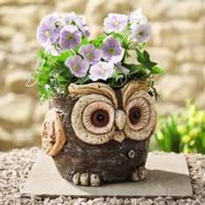 mysmartbuy Owl Shaped Planter Wood Effect Waterproof Resin Novelty Flower Plant Pot 13cm H18cm x 22cm Diameter