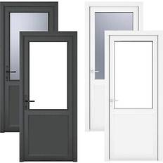 PVC Doors Crystal Pvc Single Half Glass & Frame Right Hand Triple Tough Glazing External Door Clear Glass (x200cm)