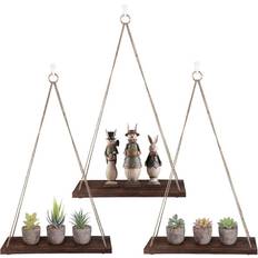 Set of 3 Wooden Shelves with Macrame Rope Wall Shelf