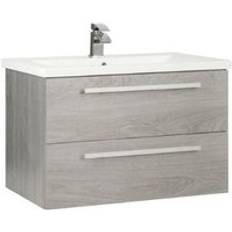 Silver Vanity Units Clifton Silver Oak 2 Drawer Wall Hung Unit 80 cm