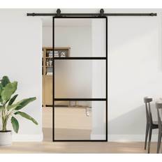 Justerbara Skjutdörrar vidaXL Med Beslagssats Svart 90x205 cm Härdat Glas Skjutdörr (90x)