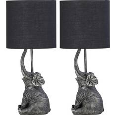 First Choice lighting Set of 2 Elephant Black Resin Lamps With Black Fabric Shades Table Lamp