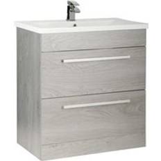 Silver Vanity Units Clifton Silver Oak 2 Drawer Standing Unit with Ceramic Basin 80 cm Wide