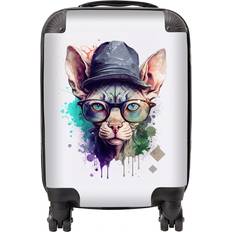 Luggage Warren Reed Designer Small Sphynx Cat Face Glasses And Hat Splashart Suitcase