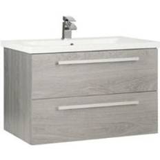 Silver Vanity Units Clifton Silver Oak 2 Drawer Wall Hung Unit 80 cm