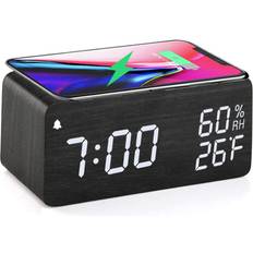 Alarm Clocks Tianfu Wooden Digital Alarm Clock with Wireless Charging