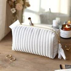 Lisa Angel Gingham Wash Bag - Light Grey