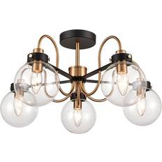Franklite Equinox 5 Fitting Down Black Gold Ceiling Flush Light