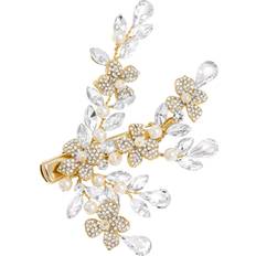 Gold Hair Clips Jon Richard Gold Plated Crystal Spray Floral and Pearl Embellished Hair Slide One Size