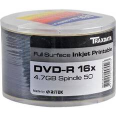 Traxdata 16x Speed Inkjet Printable DVD-R Blank DVDs Spindle 50 Pack