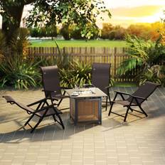 OutSunny Set of 4 Outdoor Rattan Folding Chair with Adjustable Backrest Brown