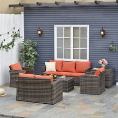 Orange Garden & Outdoor Furniture OutSunny 6 Pcs Patio Rattan Sofa Conversation Furniture Orange Outdoor Lounge Set