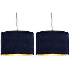 First Choice lighting Set of 2 Navy Blue Velvet Pleated 30cm Lamp Shades with Gold Inner Shade