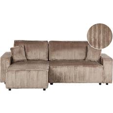 Beliani 2-Sitzer Ecksofa Cord hellbraun rechtsseitig mit Schlaffunktion Sofa 247cm 3-Sitzer