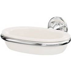 1930 Traditional Polished Chrome and White Ceramic Wall Mounted Soap Dish