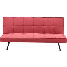 Red Sofas Beliani Modern Fabric Bed Polyester Armless Reclining Convertible Solid Wood Red Hasle Sofa 3 Seater