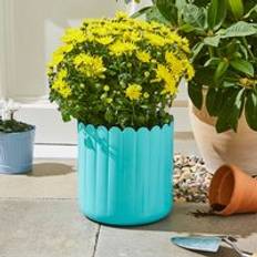 Dunelm Bright Scalloped Metal Plant Pot - Teal