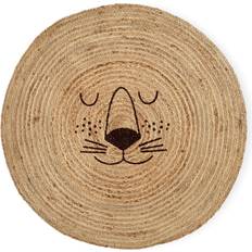 Rice Jute Golv Mate Med Lion Face