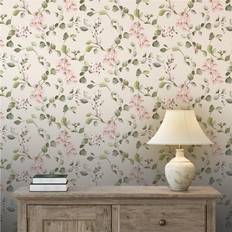 Rasch Rosalie Pink Cream Wallpaper Green Paste