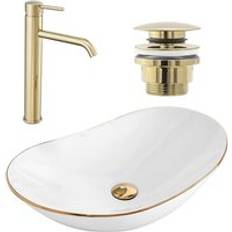 Gold Basin Taps REA Countertop Washbasin Royal Edge Bathroom Faucet Lungo Gold Plug Universal Gold Gold