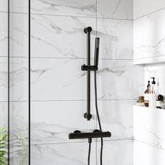 Shower Sets Arissa Thermostatic Pencil Bar Mixer Shower Set with Slide Rail Kit Black