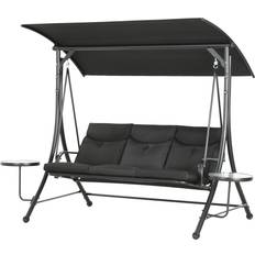 OutSunny Hammock Gunga 3-sits med Soltak Sidobord 278 x 135 x 177 cm Svart