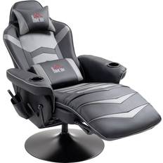 Homcom Gaming Fåtölj Med Massagefunktion Och Fotstöd Konstläder Grå