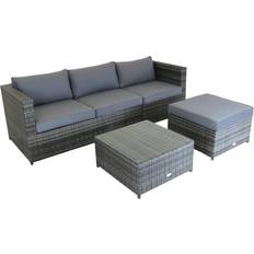 Charles Bentley L-Shaped 3 Seater Rattan Furniture Grey Outdoor Lounge Set