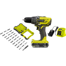 Ryobi Skruvdragare Ryobi Skruvdragare Med Bitssats Och Batteri R18DD3 1C20GA31J 50 Nm 2,0 Ah 18 V