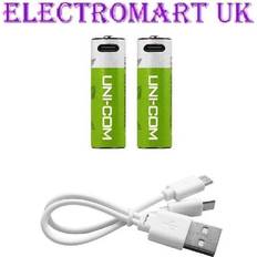 Uni-Com 2 x USB Rechargeable AAA MN2400 Ni-MH Batteries Twin C Type USB Charger Cable