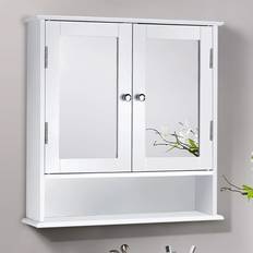 MDF Bathroom Mirror Cabinets H&O Direct Double Door Wall Mounted Mirror Storage Cabinet 58 x 56 x 13 cm