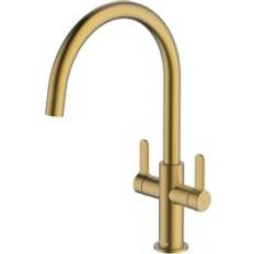 Mcalpine Teviot Twin Lever Kitchen Mixer Tap Brushed Brass Brushed Brass