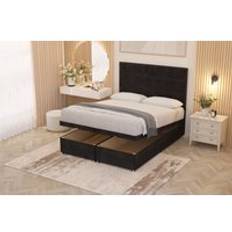 Somnior Chambery Plush Velvet Hybrid Pocket Sprung Orthopaedic Ottoman Bed Set with Headboard - Black - Super King