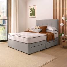 Single Beds Bed Packages Silentnight Divan Bed With Francisco Fabric Headboard - Light Grey