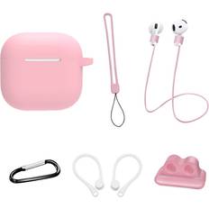 MTK AirPods 4 6 i 1 Tillbehör Fodral Rem Hållare Öronkrokar Nyckelring Rosa