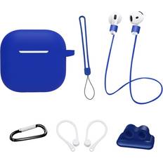 MTK AirPods 4 6 i 1 Fodral Rem Hållare Öronkrokar Nyckelring Mörk Blå