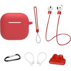MTK AirPods 4 6 i 1 Fodral Rem Hållare Öronkrokar Nyckelring Röd
