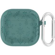 MTP Products AirPods 4 Fodral i Flytande Silikon Med Karbinhake Och Blommönster Mörkgrön