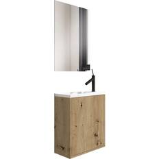 Hill Ceramic Tvättställsskåp Minima Trä Ljus Matt med Handfat 40 cm & Spegel