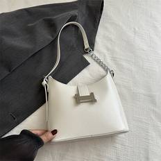 White Bucket Bags Veishet Fashionable Bucket Bag With Unique Chain - White