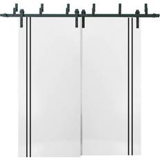 Sliding Doors SartoDoors Closet Barn Bypass Doors 56 84 inches Planum 0016 White Silk with Sliding Door Frosted Glass (x)